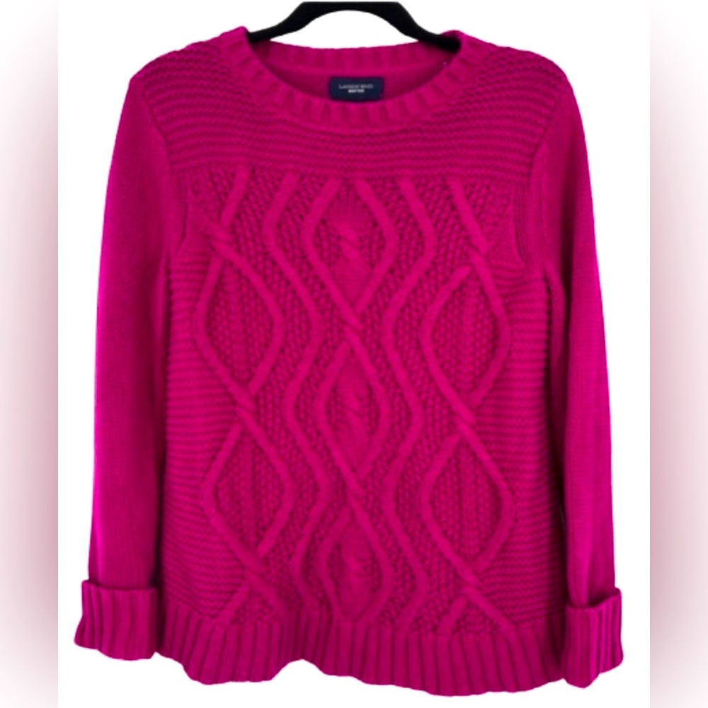 NWT Lands End Drifter Cotton Sweater Dark Pink Size M New